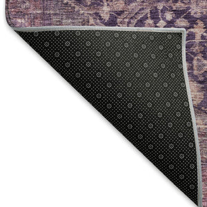 HomeRoots 8' Washable Eggplant Gold & Gray Oriental Area Rug with UV Protection - Durable & Stain Resistant! 692404