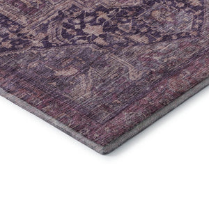 HomeRoots 8' Washable Eggplant Gold & Gray Oriental Area Rug with UV Protection - Durable & Stain Resistant! 692404