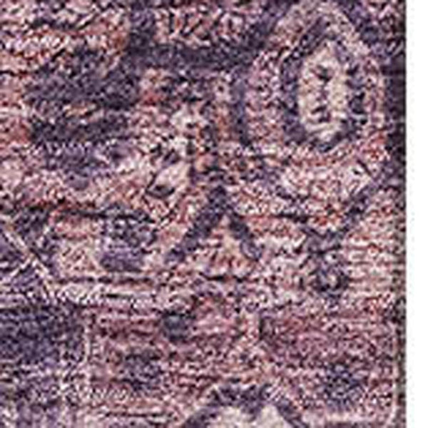 HomeRoots 8' Washable Eggplant Gold & Gray Oriental Area Rug with UV Protection - Durable & Stain Resistant! 692404