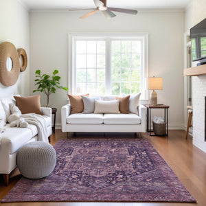 HomeRoots 9' X 12' Luxurious Eggplant Gold Gray Oriental Area Rug - Durable, Washable, UV Protected & Stylish! 692405