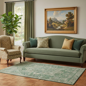 HomeRoots 5' X 8' Emerald Ivory Taupe Washable Oriental Area Rug – Durable, Stain-Resistant, UV Protected Charm 692408