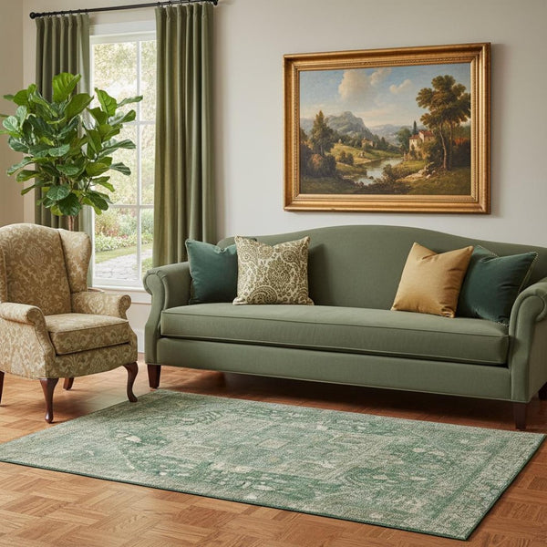 HomeRoots 5' X 8' Emerald Ivory Taupe Washable Oriental Area Rug – Durable, Stain-Resistant, UV Protected Charm 692408