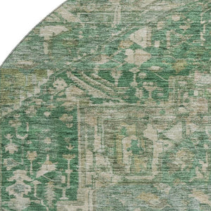 HomeRoots 8' X 8' Stylish Oriental Round Rug in Emerald, Ivory & Taupe – Washable, UV-Protected, Durable Design 692409