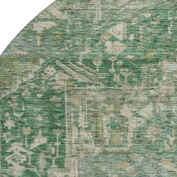 HomeRoots 8' X 8' Stylish Oriental Round Rug in Emerald, Ivory & Taupe – Washable, UV-Protected, Durable Design 692409