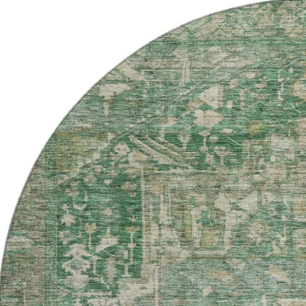 HomeRoots 8' X 8' Stylish Oriental Round Rug in Emerald, Ivory & Taupe – Washable, UV-Protected, Durable Design 692409