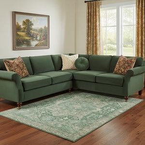 HomeRoots 8' Washable Oriental Area Rug in Emerald, Ivory & Taupe - UV Protected, Stain Resistant & Durable 692410