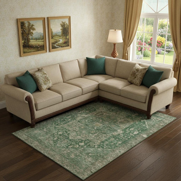 HomeRoots 10' X 14' Emerald Ivory Taupe Oriental Area Rug - Washable, Durable, UV Protected for Busy Homes 692412