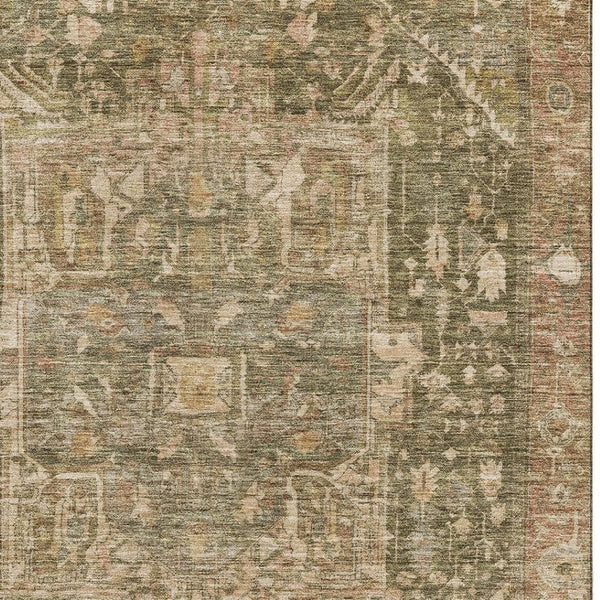 HomeRoots 5' X 8' Elegant Fern Green Oriental Area Rug - Washable, Stain-Resistant, UV Protected & Non-Slip 692414
