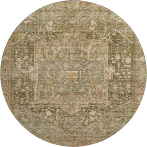 HomeRoots 8' X 8' Fern Green Oriental Round Rug with Stain Resistance, UV Protection & Durable Polyester Design 692415