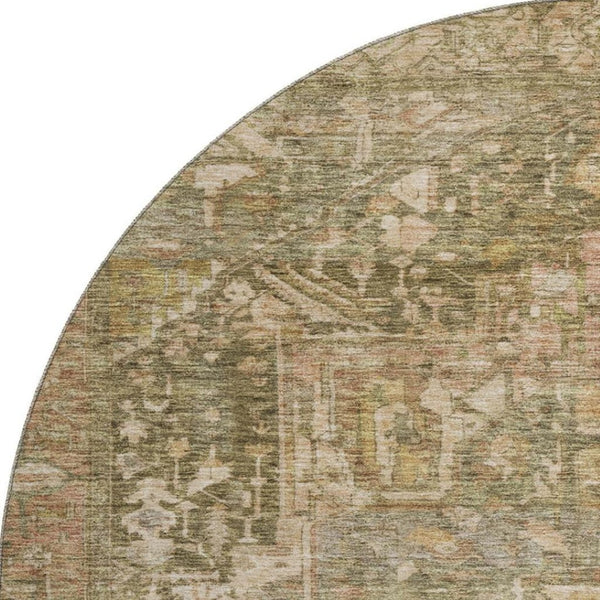 HomeRoots 8' X 8' Fern Green Oriental Round Rug with Stain Resistance, UV Protection & Durable Polyester Design 692415