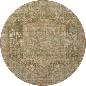 HomeRoots 8' X 8' Fern Green Oriental Round Rug with Stain Resistance, UV Protection & Durable Polyester Design 692415
