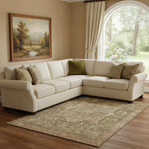 HomeRoots 8' Washable Fern Green Oriental Area Rug with Copper Accents - UV Protection & Stain Resistant Design 692416