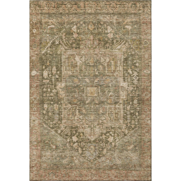 HomeRoots 8' Washable Fern Green Oriental Area Rug with Copper Accents - UV Protection & Stain Resistant Design 692416