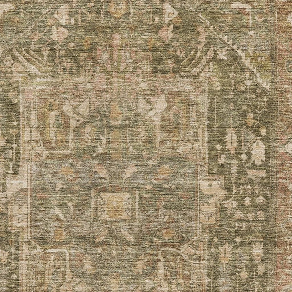 HomeRoots 9' X 12' Fern Green Oriental Washable Area Rug - UV Protected, Durable, Non-Slip for High-Traffic Homes 692417