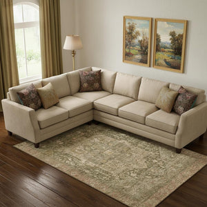 HomeRoots 10' X 14' Stylish Fern Green Oriental Washable Area Rug with UV Protection for Busy Homes & Pets 692418
