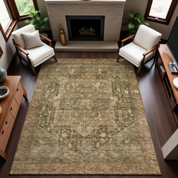 HomeRoots 10' X 14' Stylish Fern Green Oriental Washable Area Rug with UV Protection for Busy Homes & Pets 692418