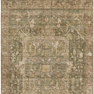 HomeRoots 10' X 14' Stylish Fern Green Oriental Washable Area Rug with UV Protection for Busy Homes & Pets 692418