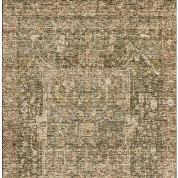 HomeRoots 10' X 14' Stylish Fern Green Oriental Washable Area Rug with UV Protection for Busy Homes & Pets 692418