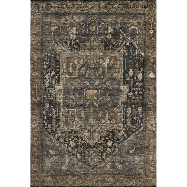 HomeRoots 5' X 8' Chocolate Charcoal & Beige Oriental Washable Rug - Stain-Resistant & UV Protected Design 692420
