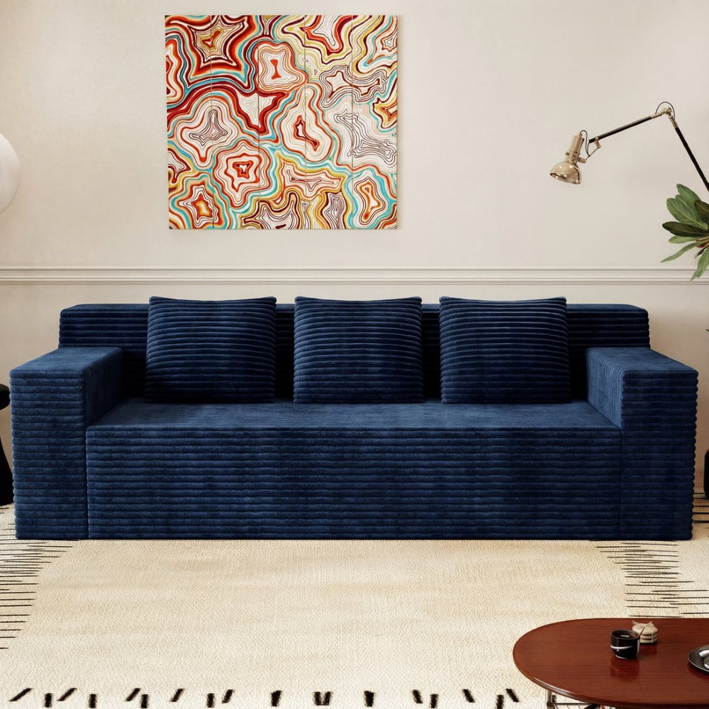 English Elm 71" Corduroy Tufted Loveseat with Deep Seat and Curved Back for Compact Living Spaces Aged Blue W5571P440911