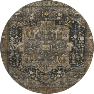 HomeRoots 8' X 8' Washable Chocolate Charcoal Beige Oriental Round Rug with UV Protection for Stylish Homes 692421
