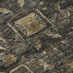 HomeRoots 8' X 8' Washable Chocolate Charcoal Beige Oriental Round Rug with UV Protection for Stylish Homes 692421