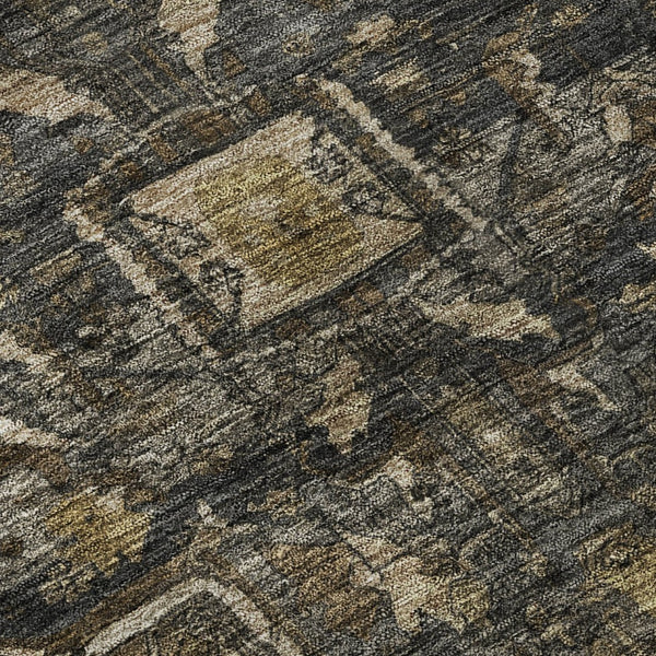 HomeRoots 8' X 8' Washable Chocolate Charcoal Beige Oriental Round Rug with UV Protection for Stylish Homes 692421