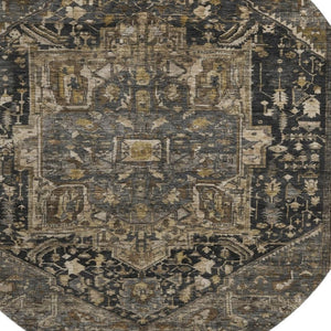 HomeRoots 8' X 8' Washable Chocolate Charcoal Beige Oriental Round Rug with UV Protection for Stylish Homes 692421