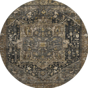 HomeRoots 8' X 8' Washable Chocolate Charcoal Beige Oriental Round Rug with UV Protection for Stylish Homes 692421