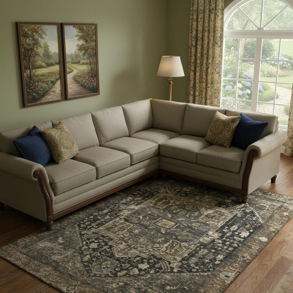 HomeRoots 9' X 12' Washable Chocolate Charcoal Beige Oriental Area Rug with UV Protection for Every Space 692423