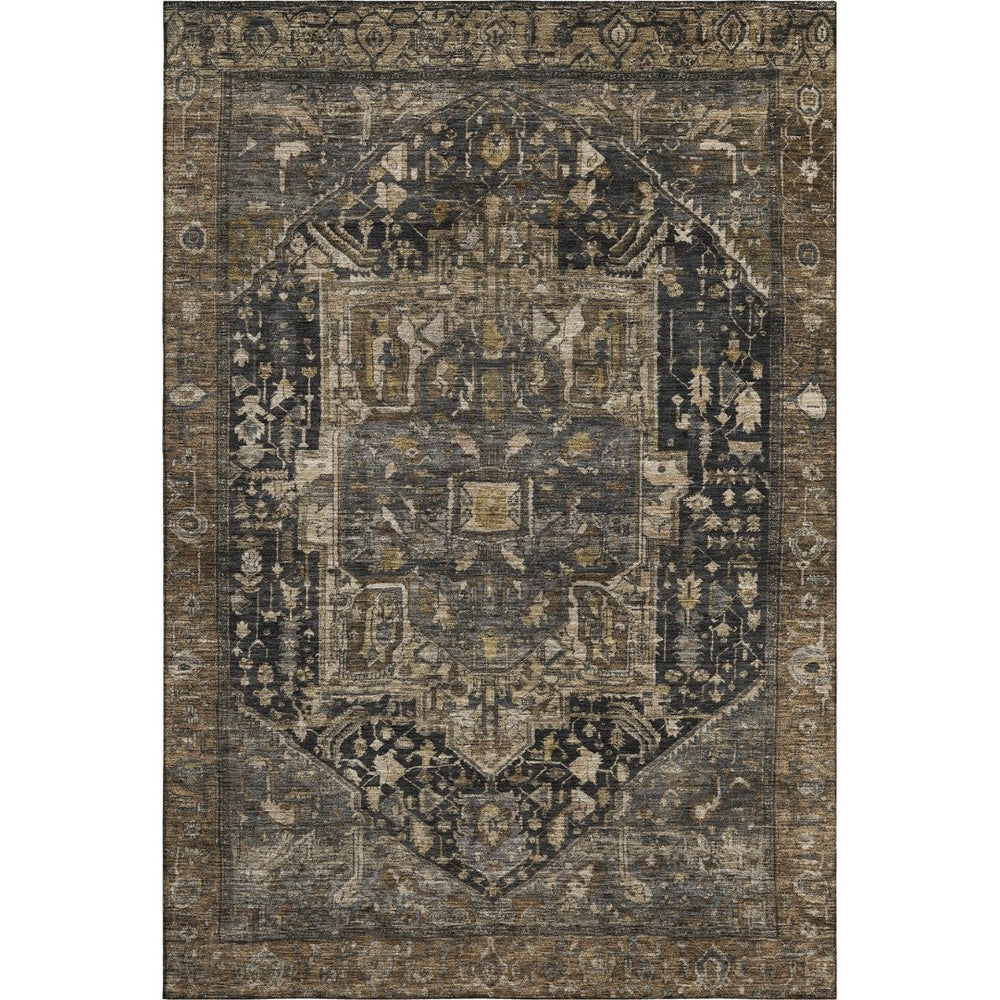 HomeRoots 9' X 12' Washable Chocolate Charcoal Beige Oriental Area Rug with UV Protection for Every Space 692423