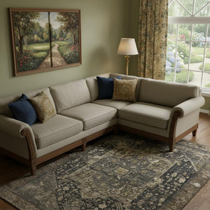 HomeRoots 10' X 14' Elegant Chocolate Charcoal & Beige Oriental Area Rug - Washable, UV Protected & Non-Slip 692424