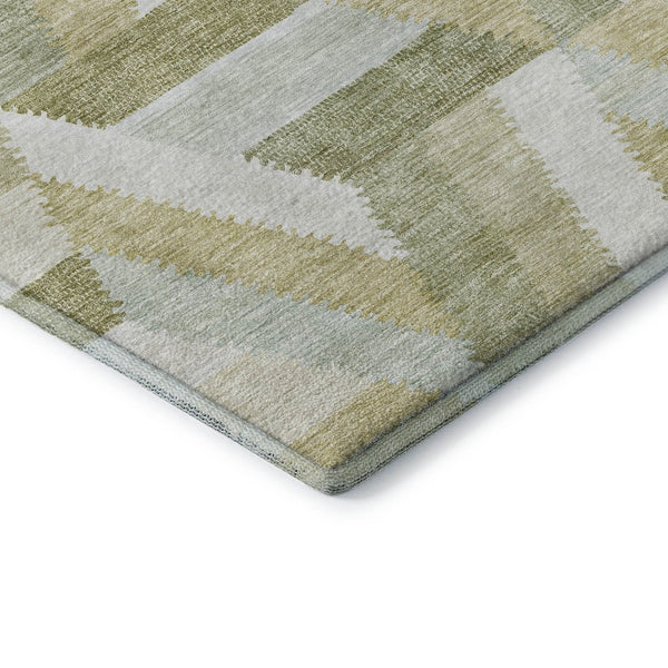 HomeRoots 5' X 8' Artichoke Green Geometric Area Rug - Washable, UV-Protected, Stylish & Durable for Homes 692426