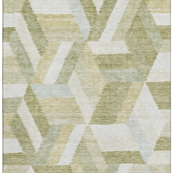 HomeRoots 5' X 8' Artichoke Green Geometric Area Rug - Washable, UV-Protected, Stylish & Durable for Homes 692426