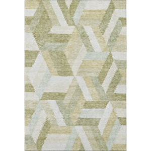 HomeRoots 5' X 8' Artichoke Green Geometric Area Rug - Washable, UV-Protected, Stylish & Durable for Homes 692426