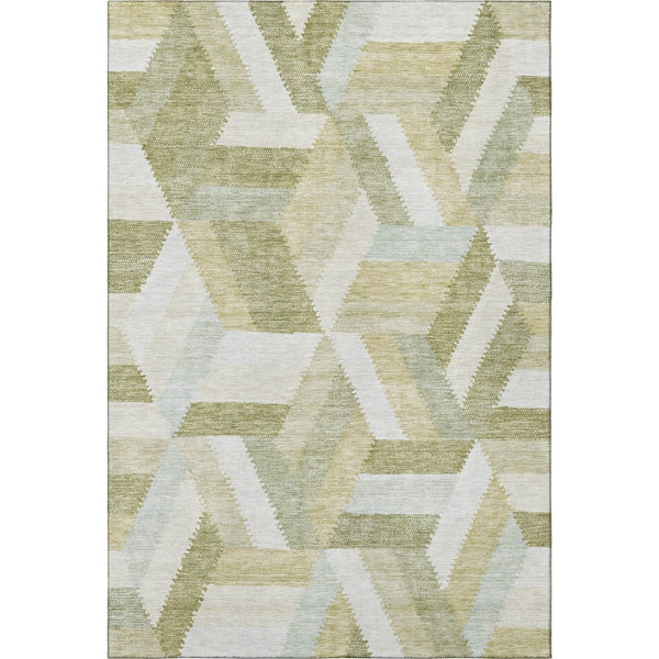 HomeRoots 5' X 8' Artichoke Green Geometric Area Rug - Washable, UV-Protected, Stylish & Durable for Homes 692426