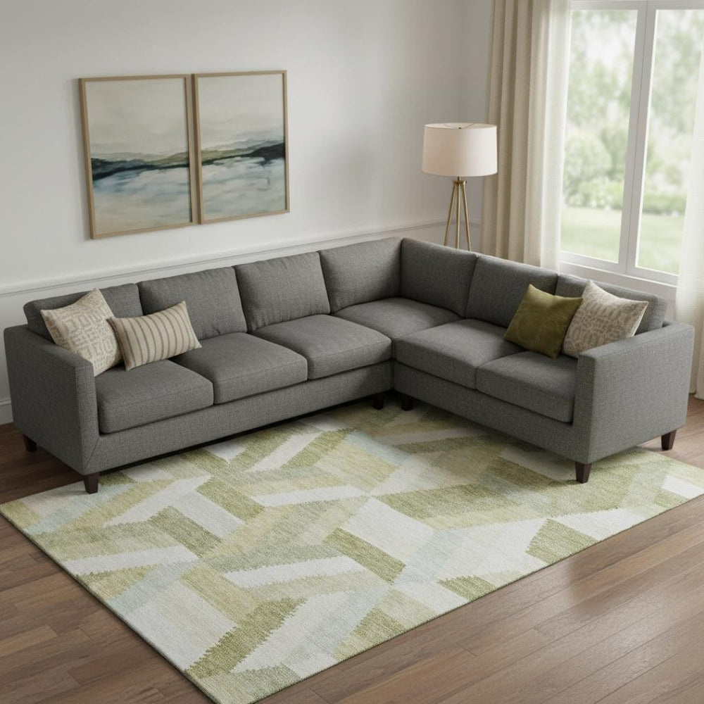 HomeRoots 9' X 12' Stylish Artichoke Green Geometric Area Rug with UV Protection & Stain Resistance for Homes 692429