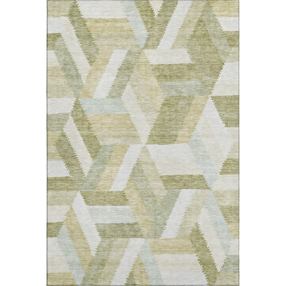 HomeRoots 9' X 12' Stylish Artichoke Green Geometric Area Rug with UV Protection & Stain Resistance for Homes 692429