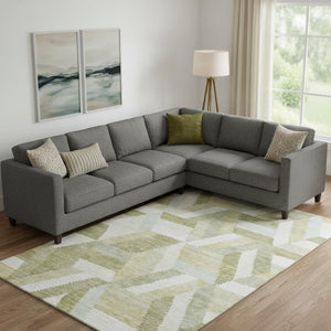 HomeRoots 10' Geometric Artichoke Green Area Rug – Washable, Stain-Resistant, UV Protected for Stylish Living Spaces 692430
