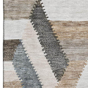 HomeRoots 5' X 8' Stylish Brown Ivory Gray Geometric Washable Area Rug with UV Protection for Easy Care 692432