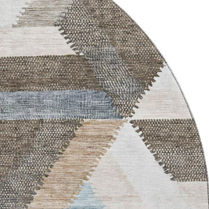 HomeRoots 8' Round Washable Rug in Brown, Ivory & Gray - Geometric Design with UV Protection & Non-Slip Backing 692433