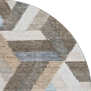 HomeRoots 8' Round Washable Rug in Brown, Ivory & Gray - Geometric Design with UV Protection & Non-Slip Backing 692433