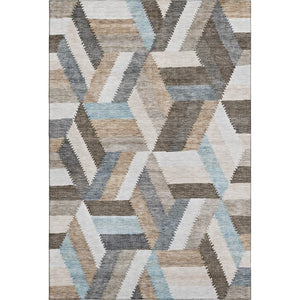 HomeRoots 8' Brown Ivory and Gray Geometric Area Rug - Washable, Stain Resistant, UV Protected for Homes 692434
