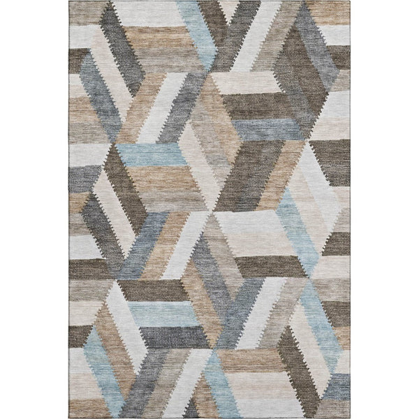 HomeRoots 8' Brown Ivory and Gray Geometric Area Rug - Washable, Stain Resistant, UV Protected for Homes 692434
