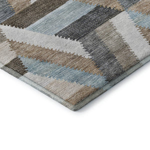 HomeRoots 8' Brown Ivory and Gray Geometric Area Rug - Washable, Stain Resistant, UV Protected for Homes 692434