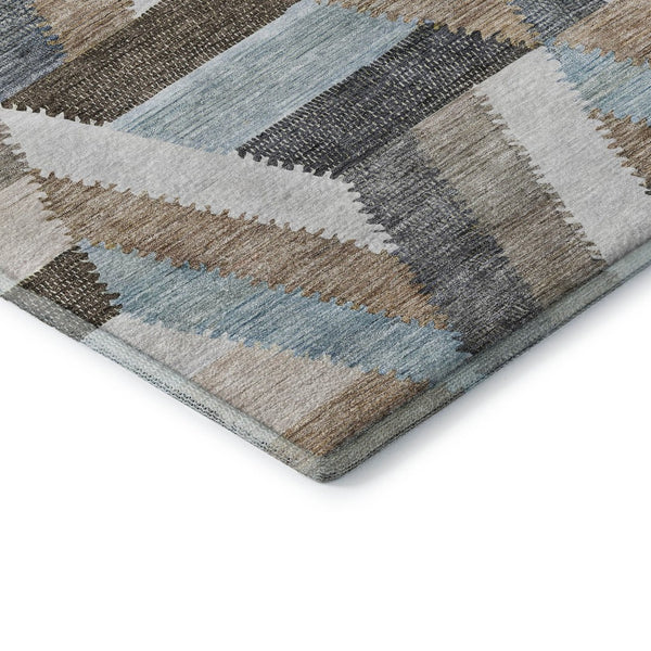 HomeRoots 8' Brown Ivory and Gray Geometric Area Rug - Washable, Stain Resistant, UV Protected for Homes 692434