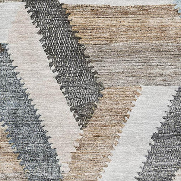 HomeRoots 8' Brown Ivory and Gray Geometric Area Rug - Washable, Stain Resistant, UV Protected for Homes 692434