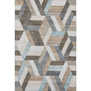 HomeRoots 8' Brown Ivory and Gray Geometric Area Rug - Washable, Stain Resistant, UV Protected for Homes 692434