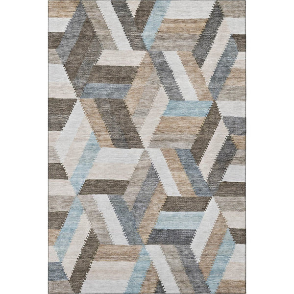 HomeRoots 8' Brown Ivory and Gray Geometric Area Rug - Washable, Stain Resistant, UV Protected for Homes 692434