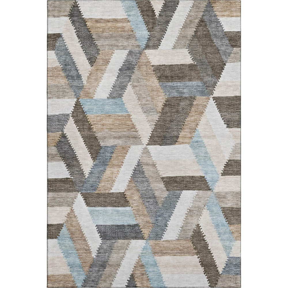 HomeRoots 9' X 12' Washable Geometric Area Rug in Brown, Ivory & Gray with UV Protection for High-Traffic Spaces 692435